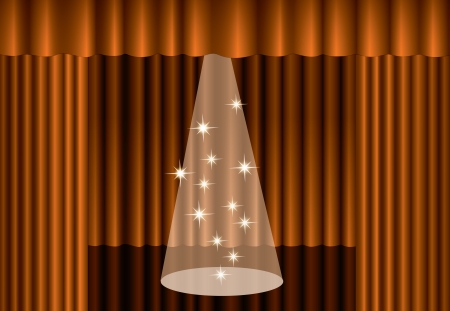 Gold theater curtain with spotlight on stageのイラスト素材