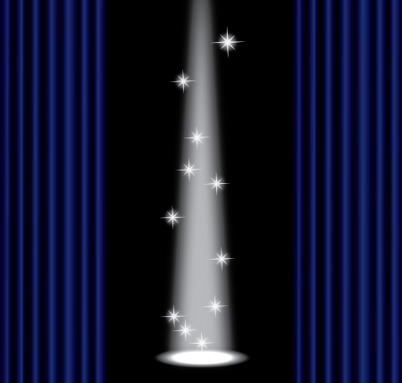 Blue theater curtain with spotlight on stageのイラスト素材