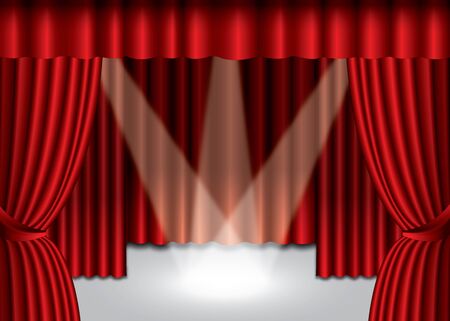 Red theater curtain with spotlight on stageのイラスト素材