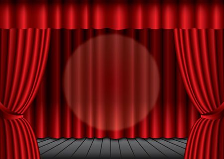 Closed red theater curtain with spotlight in the centerのイラスト素材