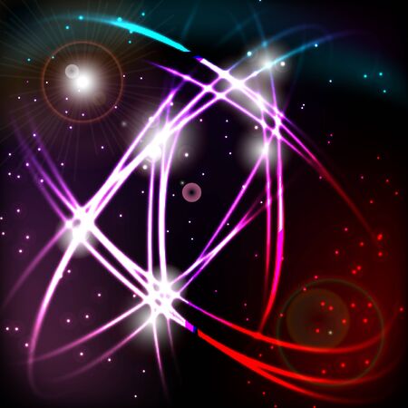 Glowing abstract lines on black background with starsのイラスト素材