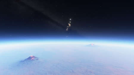 realistic exoplanet, beautiful alien planet in far space, detailed planet surface, science fiction wallpaper, cosmic landscape 3d renderの写真素材