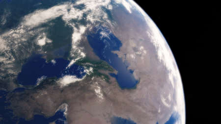 realistic exoplanet, beautiful alien planet in far space, detailed planet surface, science fiction wallpaper, cosmic landscape 3d renderの写真素材