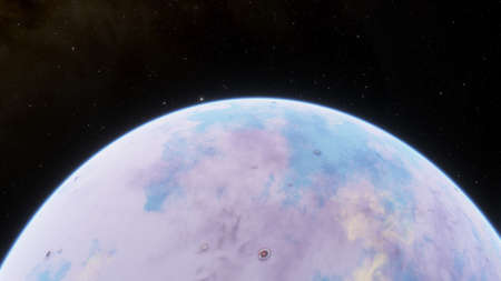 realistic exoplanet, beautiful alien planet in far space, detailed planet surface, science fiction...