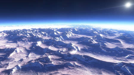 realistic exoplanet, beautiful alien planet in far space, detailed planet surface, science fiction wallpaper, cosmic landscape 3d renderの写真素材
