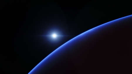 realistic exoplanet, beautiful alien planet in far space, detailed planet surface, science fiction wallpaper, cosmic landscape 3d renderの写真素材
