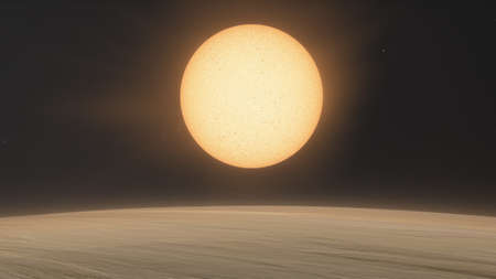 realistic exoplanet, beautiful alien planet in far space, detailed planet surface, science fiction wallpaper, cosmic landscape 3d renderの写真素材