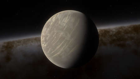 realistic exoplanet, beautiful alien planet in far space, detailed planet surface, science fiction wallpaper, cosmic landscape 3d renderの写真素材