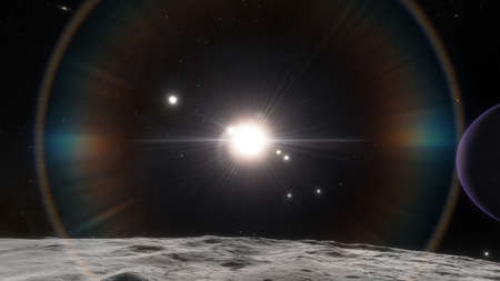 realistic exoplanet, beautiful alien planet in far space, detailed planet surface, science fiction wallpaper, cosmic landscape 3d renderの写真素材