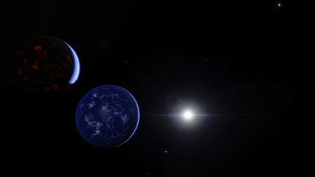 realistic exoplanet, beautiful alien planet in far space, detailed planet surface, science fiction...