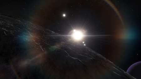realistic exoplanet, beautiful alien planet in far space, detailed planet surface, science fiction wallpaper, cosmic landscape 3d renderの写真素材