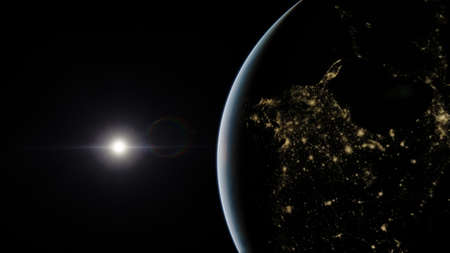 beautiful surface of the planet against the background of stars and galaxies in bright colors, space...