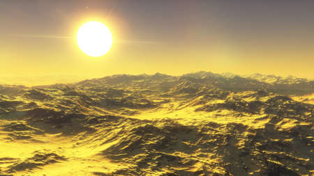 science fiction wallpaper, cosmic landscape, realistic exoplanet, beautiful alien planet in far space, detailed planet surface 3d renderの写真素材