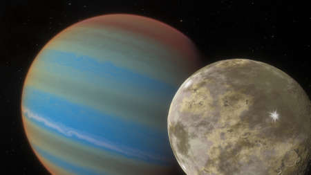 science fiction wallpaper, cosmic landscape, realistic exoplanet, beautiful alien planet in far...