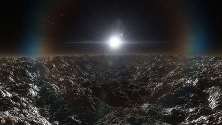 science fiction wallpaper, cosmic landscape, realistic exoplanet, beautiful alien planet in far...