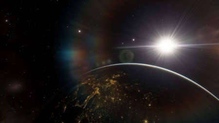 science fiction wallpaper, cosmic landscape, realistic exoplanet, beautiful alien planet in far...