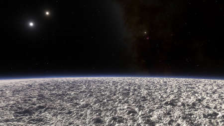 science fiction wallpaper, cosmic landscape, realistic exoplanet, beautiful alien planet in far...
