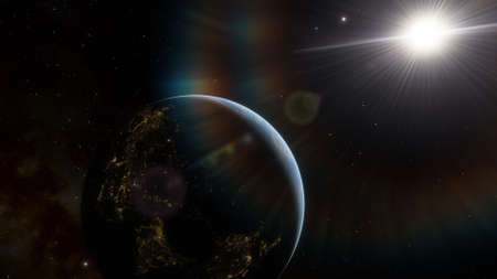 science fiction wallpaper, cosmic landscape, realistic exoplanet, beautiful alien planet in far...