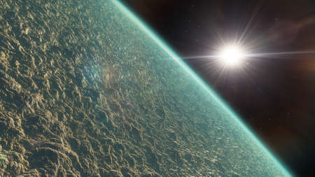 science fiction wallpaper, cosmic landscape, realistic exoplanet, beautiful alien planet in far...
