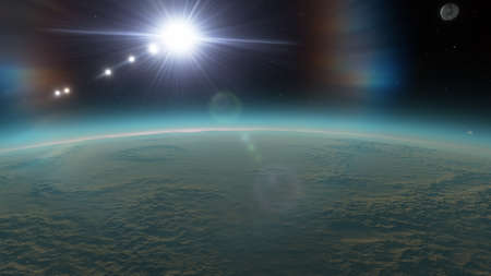 alien planet landscape, view from a beautiful planet, beautiful space background 3d render