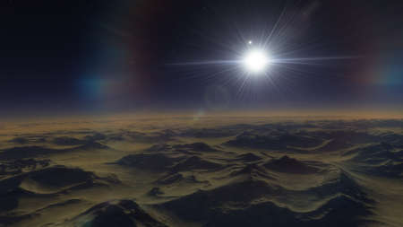 alien planet landscape, view from a beautiful planet, beautiful space background 3d render