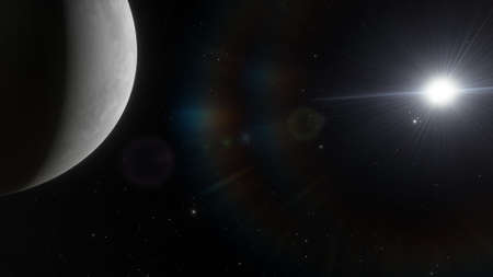 beautiful view from an exoplanet, a view from an alien planet, a computer-generated surface, a...