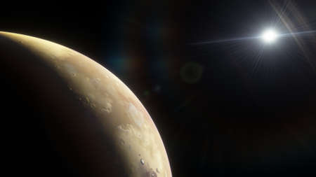 beautiful view from an exoplanet, a view from an alien planet, a computer-generated surface, a...