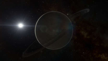 beautiful view from an exoplanet, a view from an alien planet, a computer-generated surface, a...