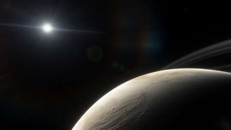 beautiful view from an exoplanet, a view from an alien planet, a computer-generated surface, a fantastic view of an unknown world, a fantasy world 3D renderの写真素材