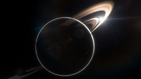 beautiful view from an exoplanet, a view from an alien planet, a computer-generated surface, a fantastic view of an unknown world, a fantasy world 3D renderの写真素材