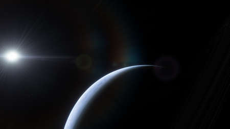 beautiful view from an exoplanet, a view from an alien planet, a computer-generated surface, a fantastic view of an unknown world, a fantasy world 3D renderの写真素材