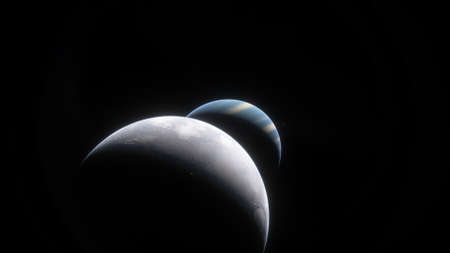 alien Planet, fantasy landscape, view from the surface of an exo-planet, science fiction landscape, 3d Renderの写真素材