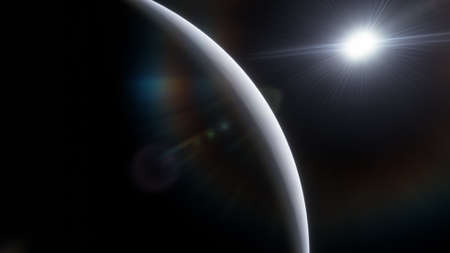 alien Planet, fantasy landscape, view from the surface of an exo-planet, science fiction landscape, 3d Renderの写真素材