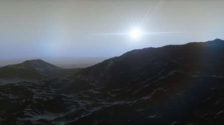 alien Planet, fantasy landscape, view from the surface of an exo-planet, science fiction landscape,...