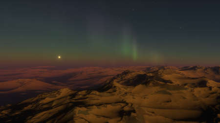 alien Planet, fantasy landscape, view from the surface of an exo-planet, science fiction landscape, 3d Renderの写真素材