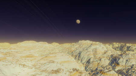 Beautiful alien landscape, panorama of the surface of a fantasy planet, unknown world in space. 3D...