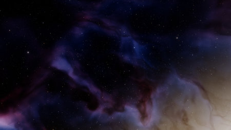 nebula gas cloud in deep outer space, science fiction illustrarion, colorful space background with stars 3d renderの写真素材