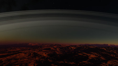 alien planet landscape, science fiction illustration, view from a beautiful planet, beautiful space background 3d renderの写真素材