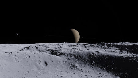 alien planet landscape, science fiction illustration, view from a beautiful planet, beautiful space background 3d renderの写真素材