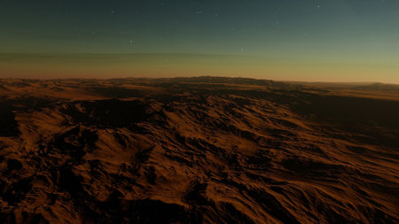 beautiful view from an exoplanet, a view from an alien planet, a computer-generated surface, a fantastic view of an unknown world, a fantasy world 3D renderの写真素材