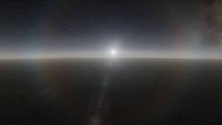 beautiful view from an exoplanet, a view from an alien planet, a computer-generated surface, a fantastic view of an unknown world, a fantasy world 3D renderの写真素材