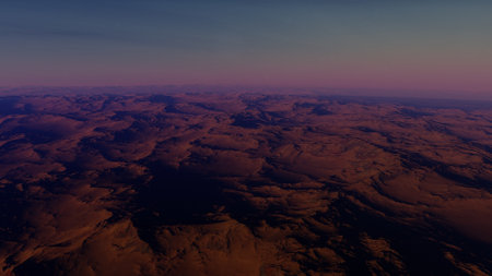 beautiful view from an exoplanet, a view from an alien planet, a computer-generated surface, a fantastic view of an unknown world, a fantasy world 3D renderの写真素材