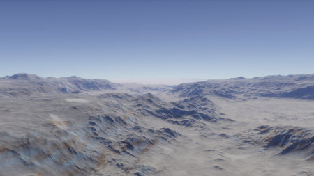 beautiful view from an exoplanet, a view from an alien planet, a computer-generated surface, a fantastic view of an unknown world, a fantasy world 3D renderの写真素材