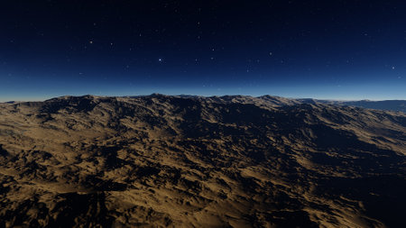 beautiful view from an exoplanet, a view from an alien planet, a computer-generated surface, a fantastic view of an unknown world, a fantasy world 3D renderの写真素材