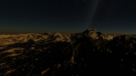 beautiful view from an exoplanet, a view from an alien planet, a computer-generated surface, a fantastic view of an unknown world, a fantasy world 3D renderの写真素材