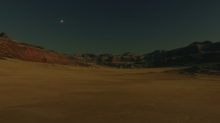 beautiful view from an exoplanet, a view from an alien planet, a computer-generated surface, a fantastic view of an unknown world, a fantasy world 3D renderの写真素材