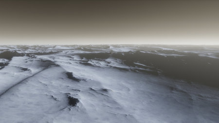 beautiful view from an exoplanet, a view from an alien planet, a computer-generated surface, a fantastic view of an unknown world, a fantasy world 3D renderの写真素材