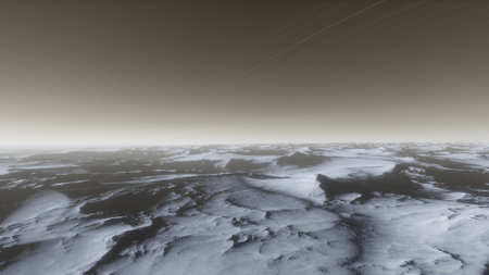 beautiful view from an exoplanet, a view from an alien planet, a computer-generated surface, a fantastic view of an unknown world, a fantasy world 3D renderの写真素材