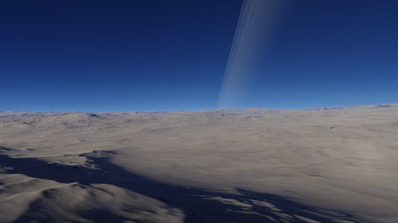 beautiful view from an exoplanet, a view from an alien planet, a computer-generated surface, a fantastic view of an unknown world, a fantasy world 3D renderの写真素材