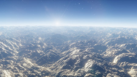 alien planet landscape, science fiction illustration, view from a beautiful planet, beautiful space background 3d renderの写真素材